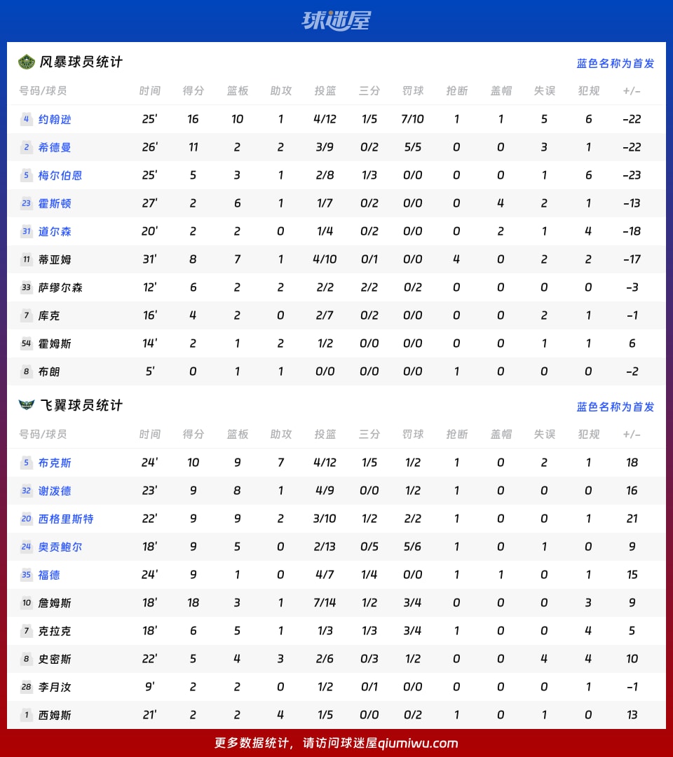 风暴vs飞翼球员数据